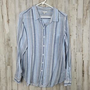 Lucky Brand Striped Button Down Long Dleeve Shirt Blue Size Medium